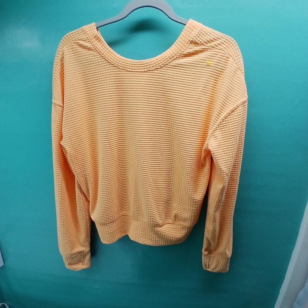 MTA Sport Waffle Knit Pullover Top Medium Peach Orange Athleisure Relaxed Fit